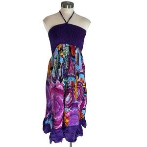 Purple Smocked Halter Maxi Y2K Boho S/M